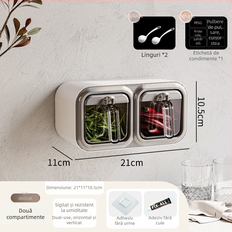 Raft de condimente din plastic cu mai multe compartimente — design modern minimalist, montaj fără găuri (2023)