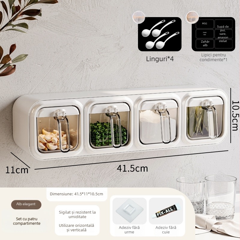 Raft de condimente din plastic cu mai multe compartimente — design modern minimalist, montaj fără găuri (2023)