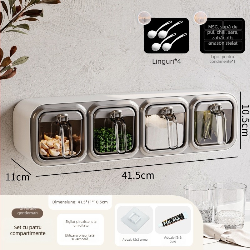 Raft de condimente din plastic cu mai multe compartimente — design modern minimalist, montaj fără găuri (2023)