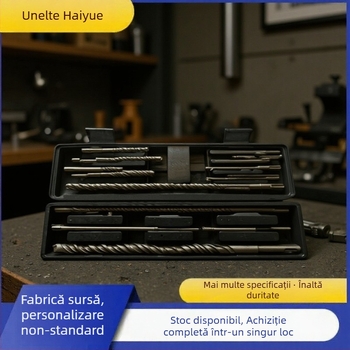 Set de burghie pentru ciocan electric, 11 bucăți, ax rotund, oțel crom-vanadiu, pentru găurire în beton, piatră și cărămidă
