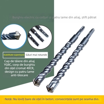 Burghiu de impact electric, cap pătrat, palete patru, ax pătrat, pentru beton, cărămidă, piatră și granit