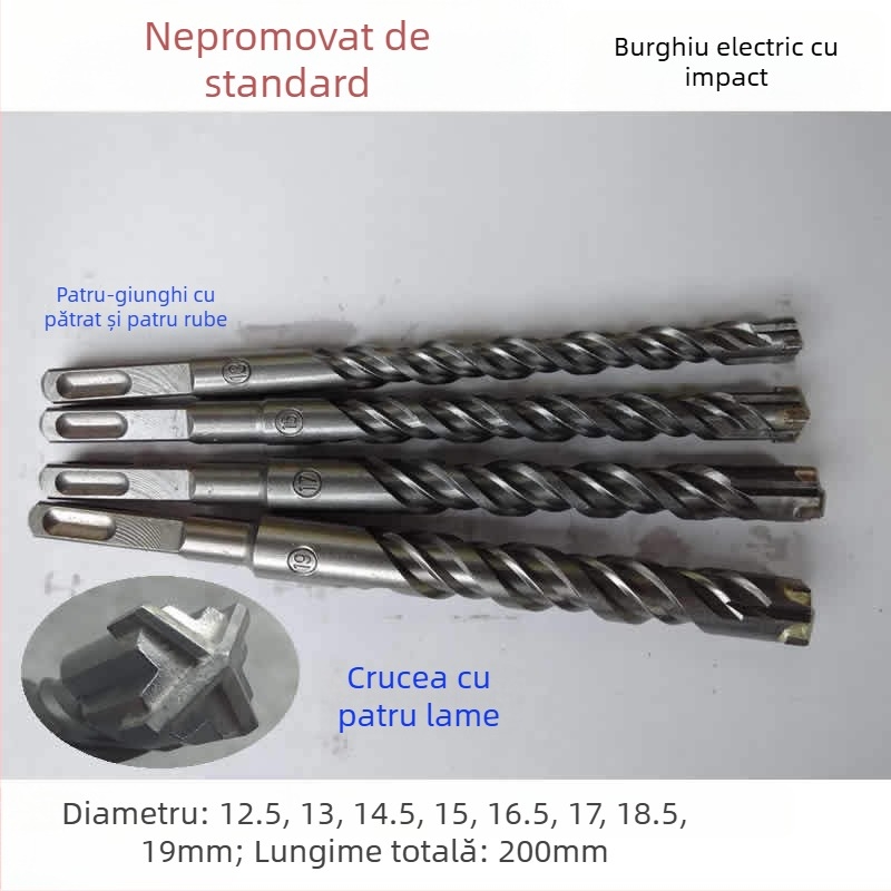 Burghiu de impact electric, cap pătrat, palete patru, ax pătrat, pentru beton, cărămidă, piatră și granit
