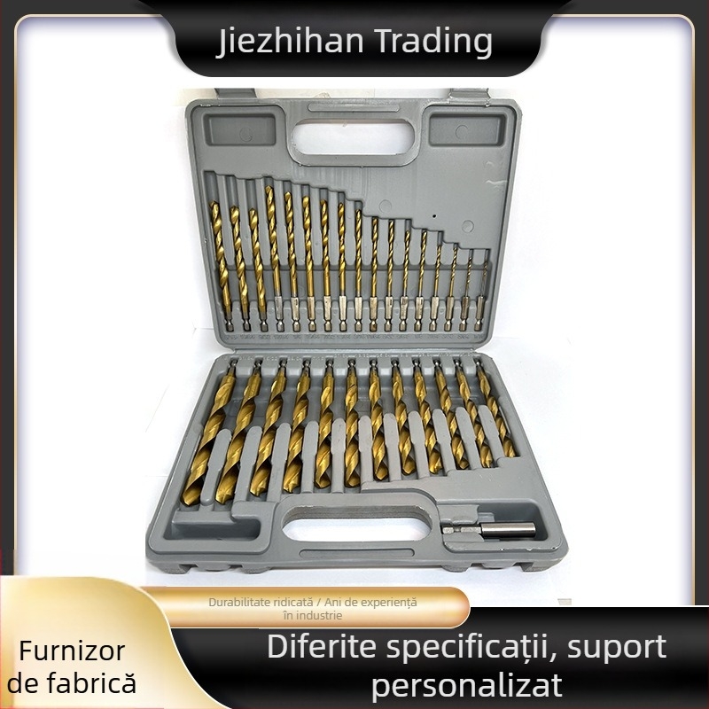 Set de 30 burghie HSS cu acoperire titan, twist drill cu șa hexagonală