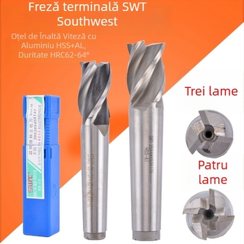 Freză verticală cu ax conic, oțel rapid, 2–4 palete, freză caneluri pentru chei, bază plată