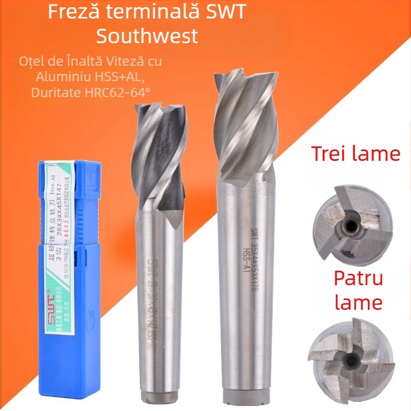 Freză verticală cu ax conic, oțel rapid, 2–4 palete, freză caneluri pentru chei, bază plată
