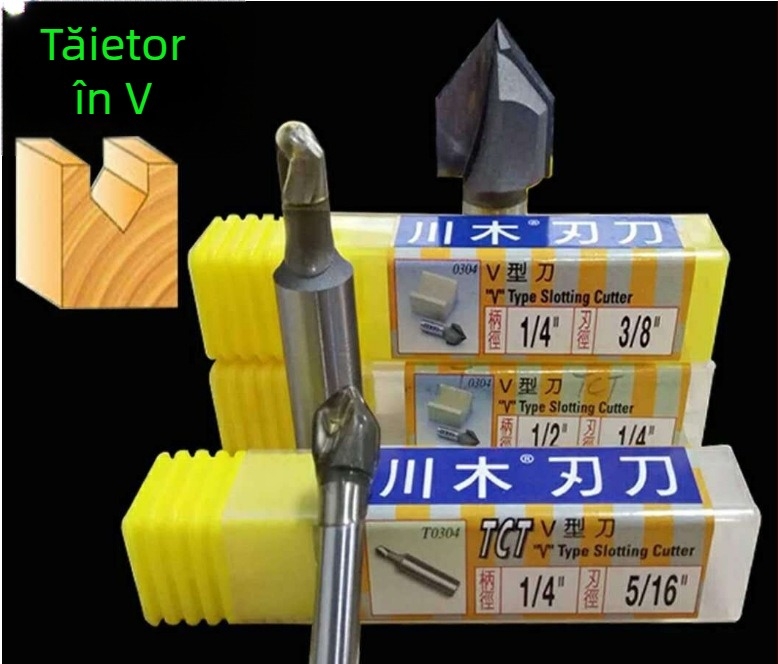 Chuanmu freză cu carbură 90° V pentru plăci cu densitate – unealtă de tâmplă, ax rotund, Ø1/4" sau Ø1/2"