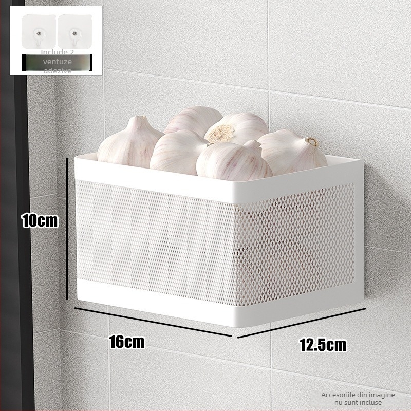 Raft de bucătărie montat pe perete pentru ceapă, ghimbir și usturoi — multifuncțional, din oțel cu conținut de carbon, stil modern minimalist