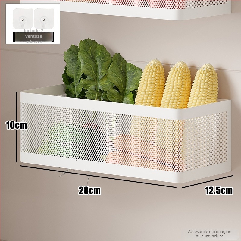 Raft de bucătărie montat pe perete pentru ceapă, ghimbir și usturoi — multifuncțional, din oțel cu conținut de carbon, stil modern minimalist