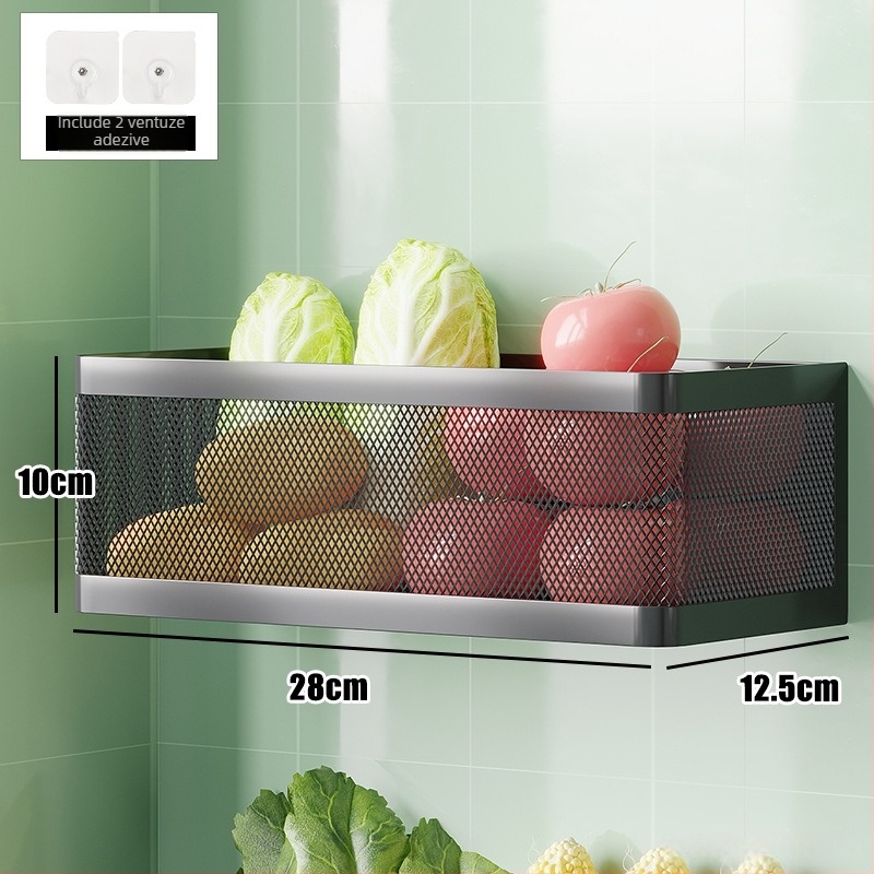 Raft de bucătărie montat pe perete pentru ceapă, ghimbir și usturoi — multifuncțional, din oțel cu conținut de carbon, stil modern minimalist