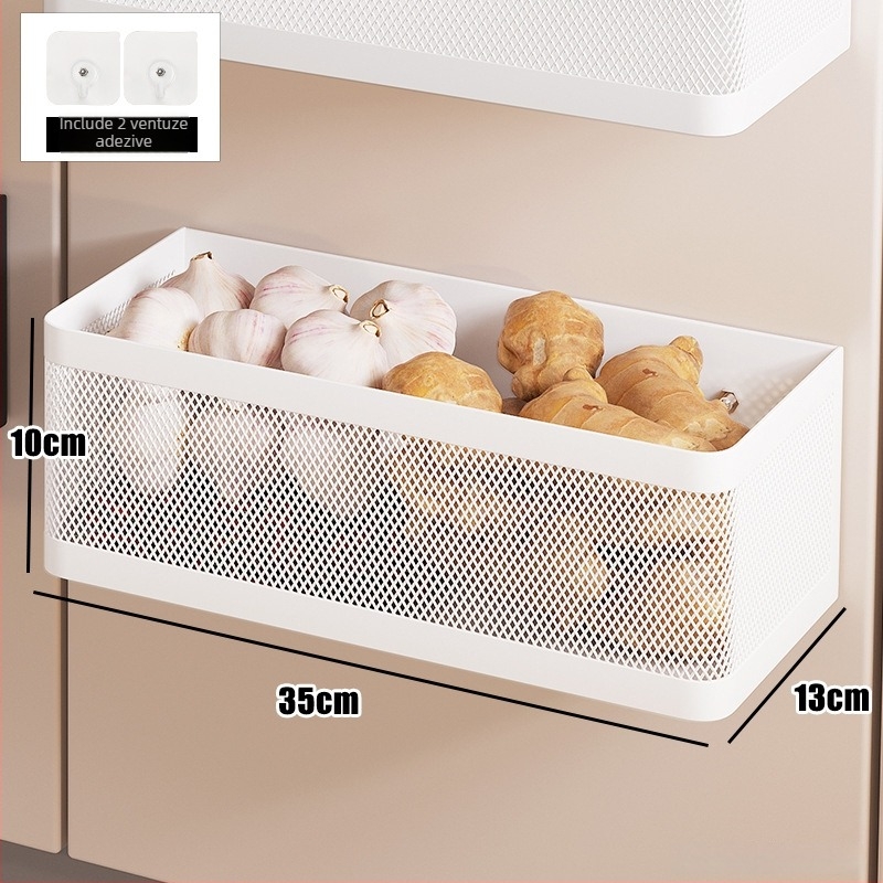 Raft de bucătărie montat pe perete pentru ceapă, ghimbir și usturoi — multifuncțional, din oțel cu conținut de carbon, stil modern minimalist