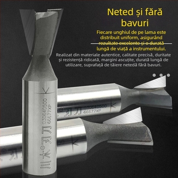 Freză laterală din carbură pentru lemn, tip dovetail, diametru 1/4", 2 fluturi, mandrină Ø3/8", adâncime maximă de tăiere 30 mm