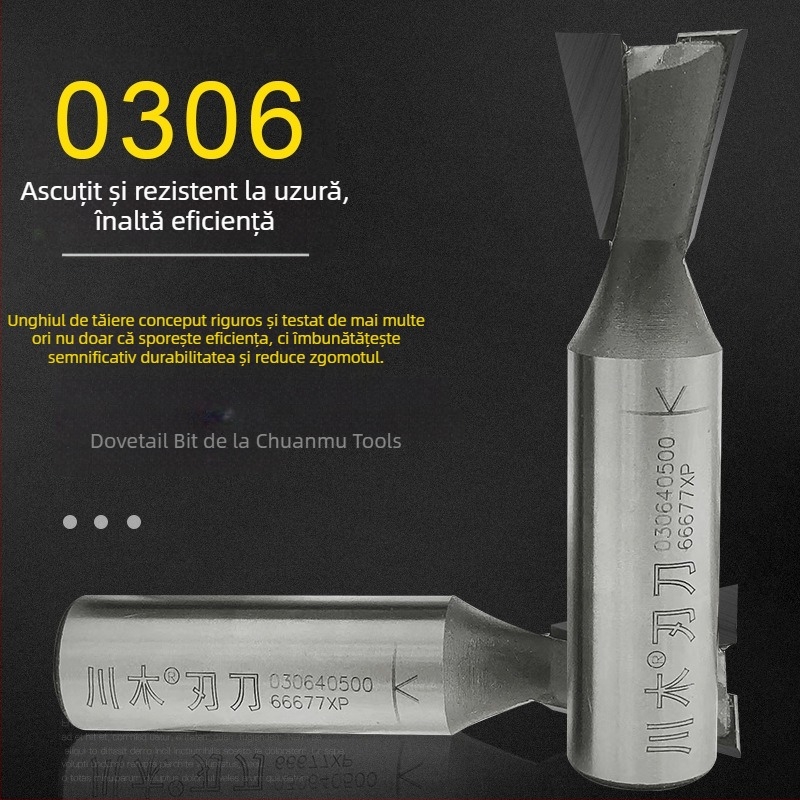 Freză laterală din carbură pentru lemn, tip dovetail, diametru 1/4", 2 fluturi, mandrină Ø3/8", adâncime maximă de tăiere 30 mm