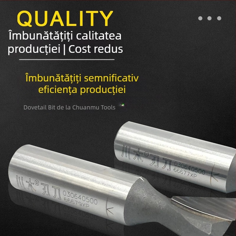 Freză laterală din carbură pentru lemn, tip dovetail, diametru 1/4", 2 fluturi, mandrină Ø3/8", adâncime maximă de tăiere 30 mm