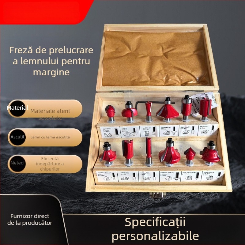 Set de freze pentru lemn cu carbură – 12 piese, ax de 1/4 inch, gravare și canelare