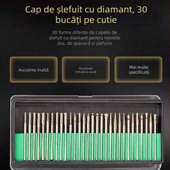 Set cu cap diamant pentru șlefuire pentru piatră Jade cu cap intern de șlefuire din oțel wolfram, ace de șlefuire și bețe, ace de fixare a mărgelelor Budha