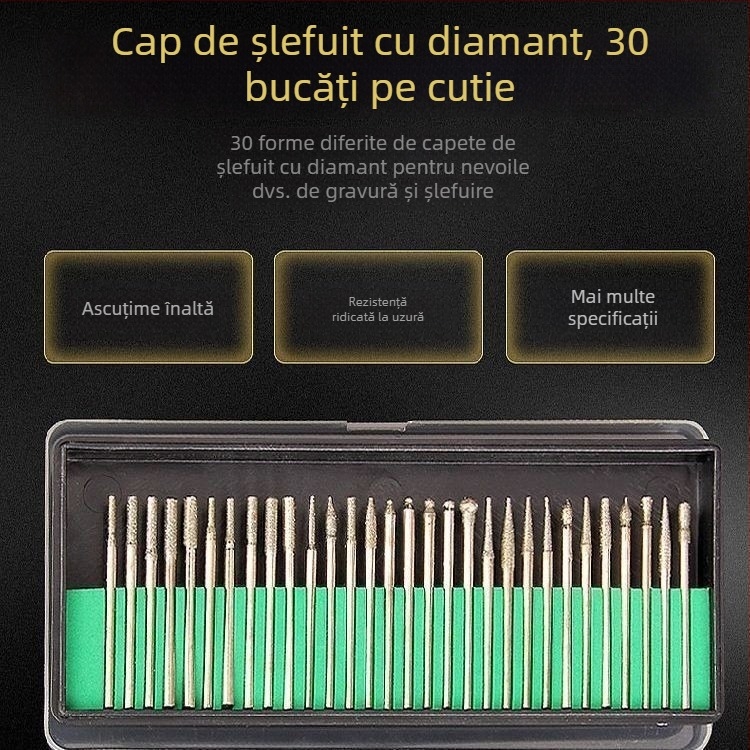 Set cu cap diamant pentru șlefuire pentru piatră Jade cu cap intern de șlefuire din oțel wolfram, ace de șlefuire și bețe, ace de fixare a mărgelelor Budha