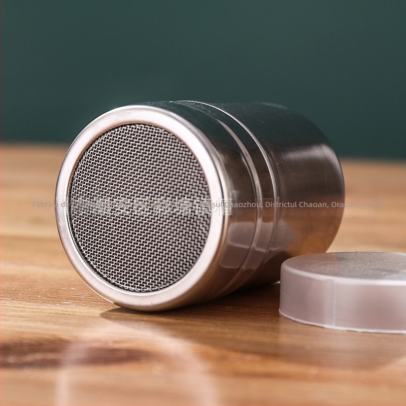 Borcan pentru condimente din oțel inoxidabil cu capac dens din plasă, borcan pentru pudră de piper din oțel 304 pentru condimente solide, imprimare logo și etichetă privată