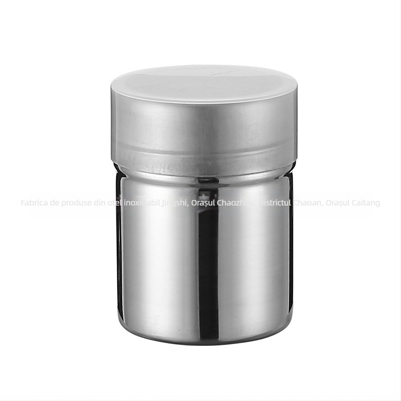 Borcan pentru condimente din oțel inoxidabil cu capac dens din plasă, borcan pentru pudră de piper din oțel 304 pentru condimente solide, imprimare logo și etichetă privată