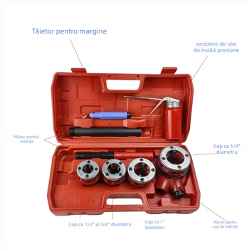 Set Type 62 pentru frezare și tăierea conductelor, cu design cu 3 capete, cheie pentru țevi sleeve și tăietor manual pentru cabluri