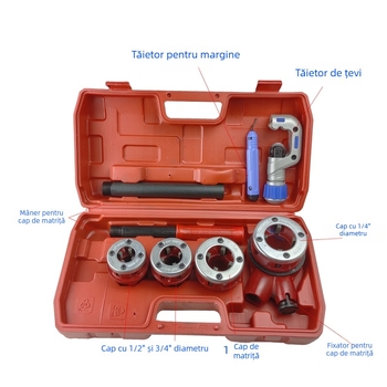 Set Type 62 pentru frezare și tăierea conductelor, cu design cu 3 capete, cheie pentru țevi sleeve și tăietor manual pentru cabluri