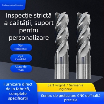 End mill CNC din carbură, antivibrație, 4 caneluri, fund plat, lungime extinsă, 70°