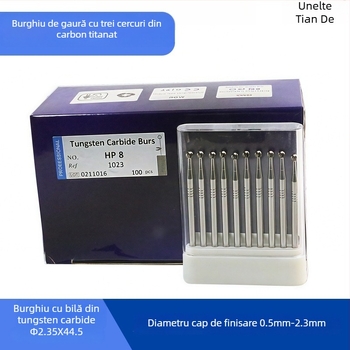 Frez de gravură și polisare cu ax de 2,35 mm și cap sferic Ø0,5–2,3 mm, potrivit pentru gravură pe lemn, piatră și rădăcini.