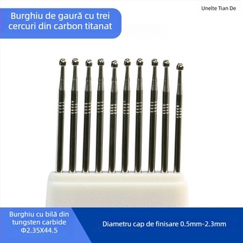 Frez de gravură și polisare cu ax de 2,35 mm și cap sferic Ø0,5–2,3 mm, potrivit pentru gravură pe lemn, piatră și rădăcini.