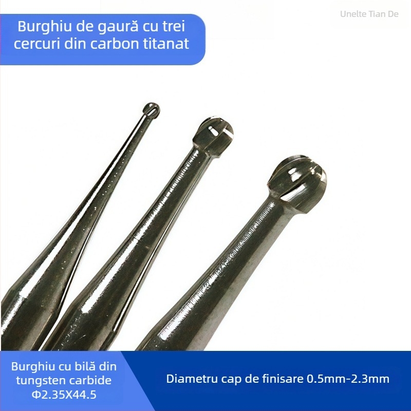 Frez de gravură și polisare cu ax de 2,35 mm și cap sferic Ø0,5–2,3 mm, potrivit pentru gravură pe lemn, piatră și rădăcini.
