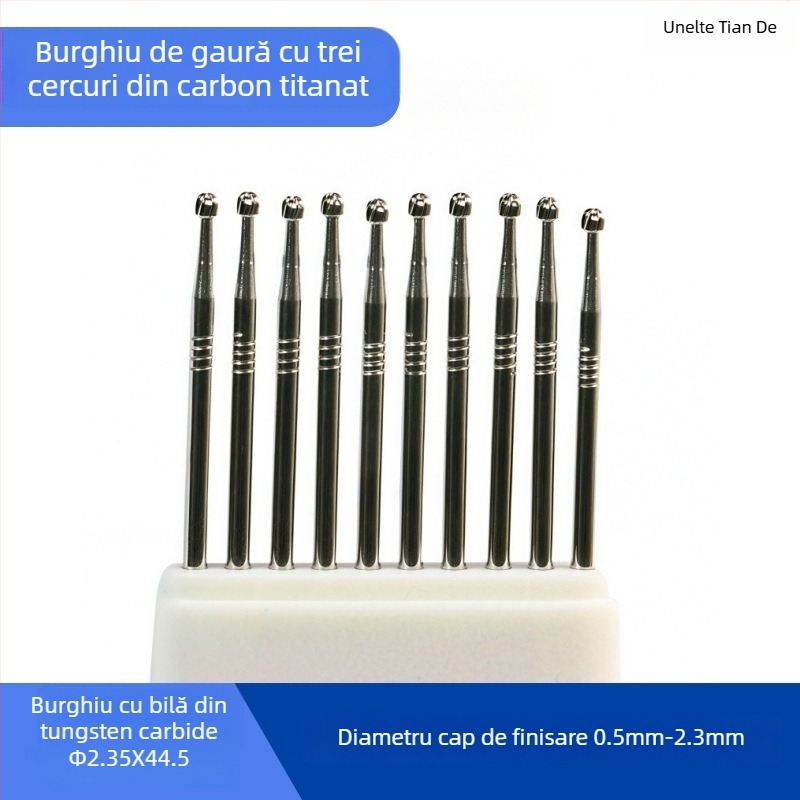 Frez de gravură și polisare cu ax de 2,35 mm și cap sferic Ø0,5–2,3 mm, potrivit pentru gravură pe lemn, piatră și rădăcini.