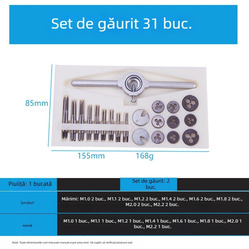 Set de Țapuri și Matrițe, 31 de piese, Oțel de înaltă viteză 6542, Filete fine
