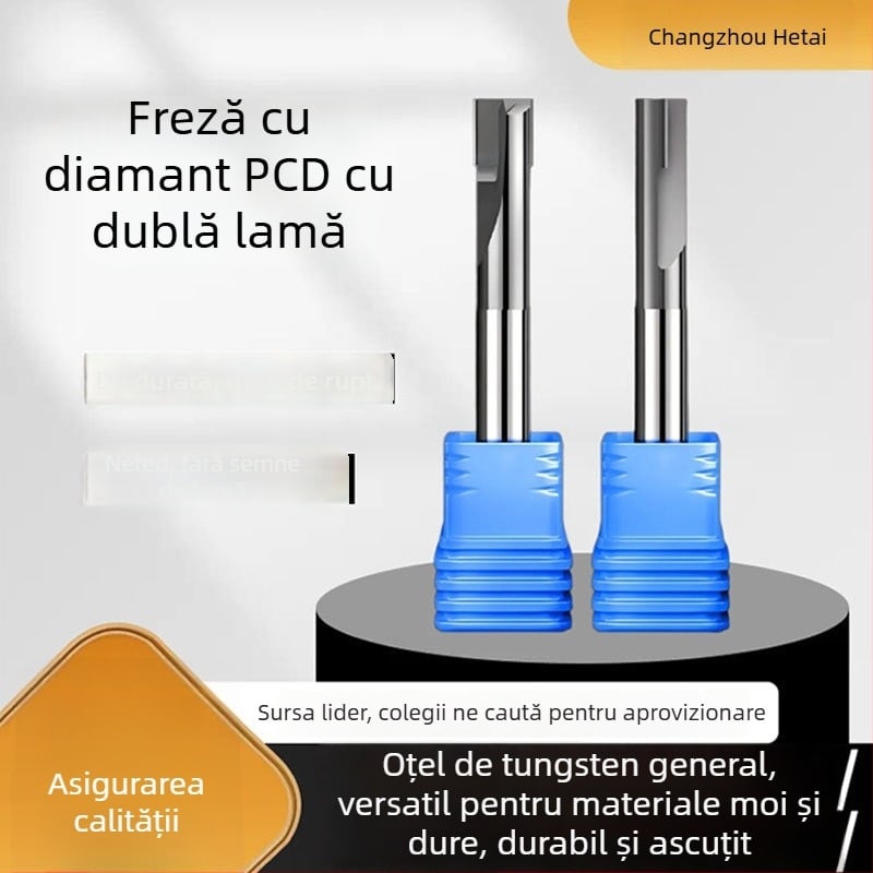 Freză de gravură cu diamant pentru frezare, vârf PCD, corp din aliaj cupru-aluminiu, tăiere cu două muchii, suprafață oglindă acrilică