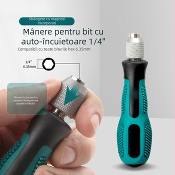 Set de șurubelnițe cu mâner clichet, multifuncțional, din oțel cu carbon, magnetic