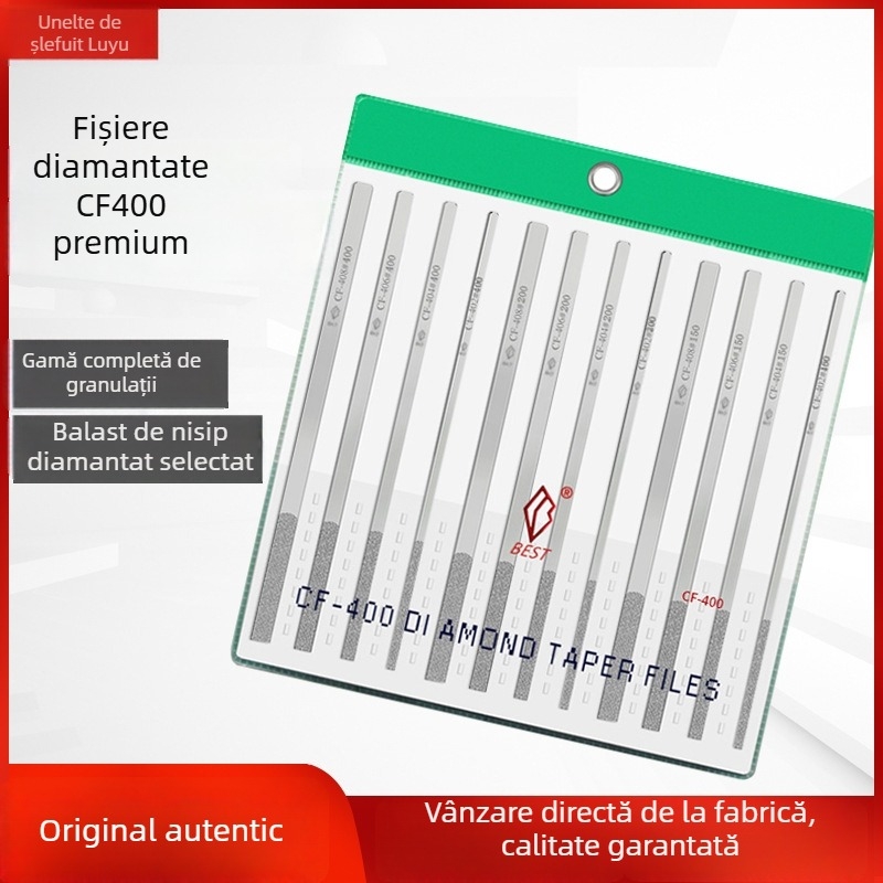 Fișier diamant CF400, secțiune plată, model dublu, dinți medii, material emery