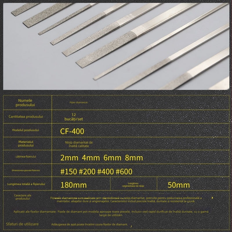 Fișier diamant CF400, secțiune plată, model dublu, dinți medii, material emery