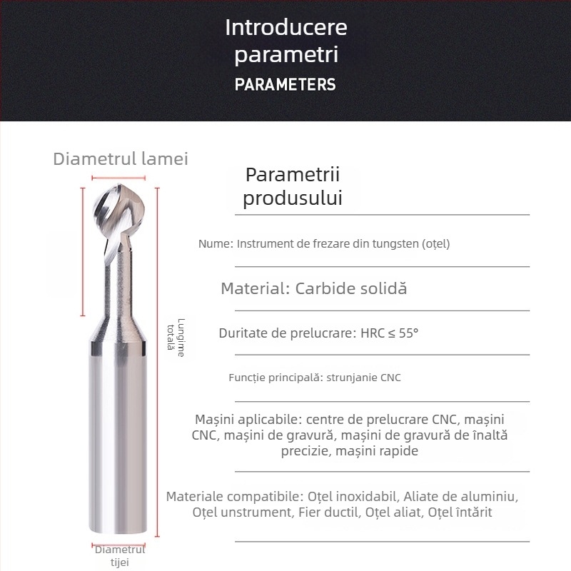 Freză cu cap sferic VTOOL; seria Ball-type milling cutter; domeniu de prelucrare: Other