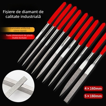 Set fișiere din oțel pentru tâmplă, profil plat, dinți groși, mâner Ø6 mm