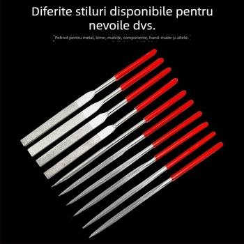 Set fișiere din oțel pentru tâmplă, profil plat, dinți groși, mâner Ø6 mm