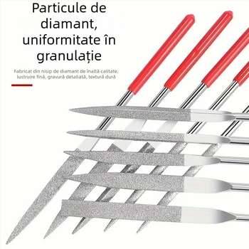 Set fișiere din oțel pentru tâmplă, profil plat, dinți groși, mâner Ø6 mm