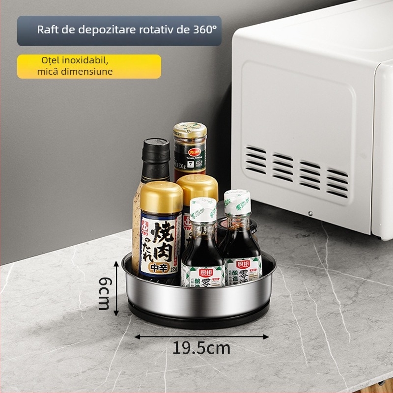 Suport rotativ pentru condimente din oțel inoxidabil pentru blat de bucătărie