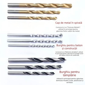 Set de 9 burghie cu șaft drept pentru găuri în fier, ciment și lemn – set mixt pentru tâmplărie
