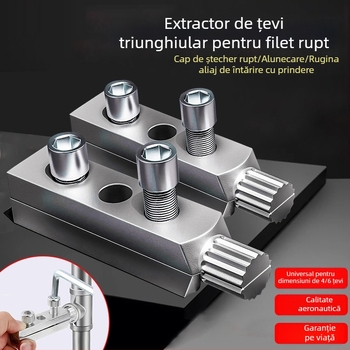 Extractor universal pentru șuruburi rupte, pentru robinete și supape unghiulare; elimină șuruburi rupte și filete deteriorate din conducte