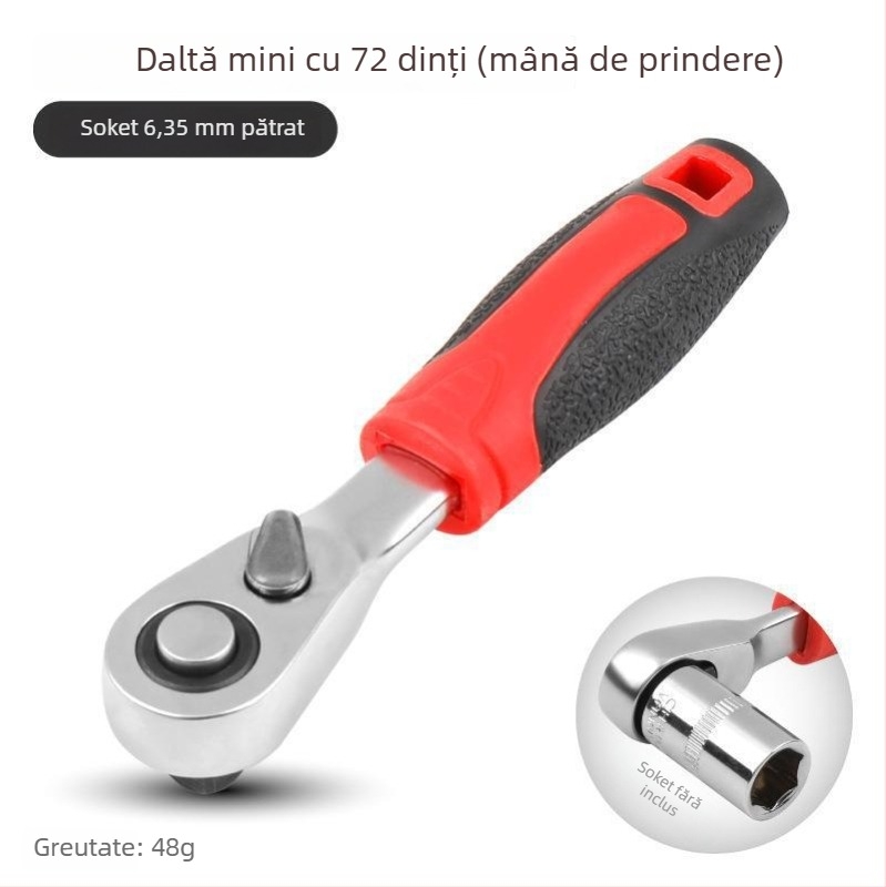 Cheie cu ratchet mini cu suport magnetic pentru bituri — oțel Cr-V, 1 bucată, 60 g, seria Mini Ratchet, Shimon