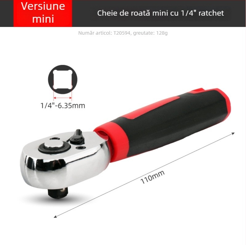 Cheie cu ratchet mini cu suport magnetic pentru bituri — oțel Cr-V, 1 bucată, 60 g, seria Mini Ratchet, Shimon