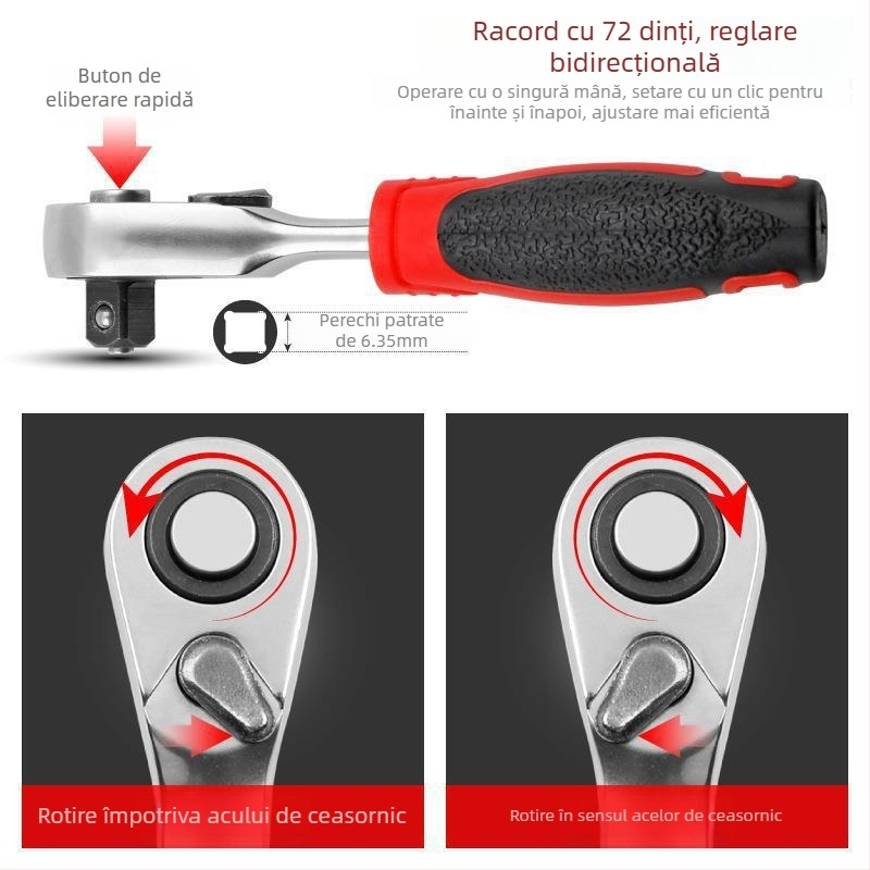 Cheie cu ratchet mini cu suport magnetic pentru bituri — oțel Cr-V, 1 bucată, 60 g, seria Mini Ratchet, Shimon