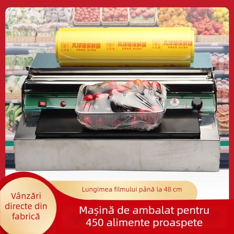 Mașină de ambalare cu folie pentru fructe și legume (funcționare manuală, lățimea sigilării până la 45 cm, grosimea foliei: general, controlul temperaturii 60–140)