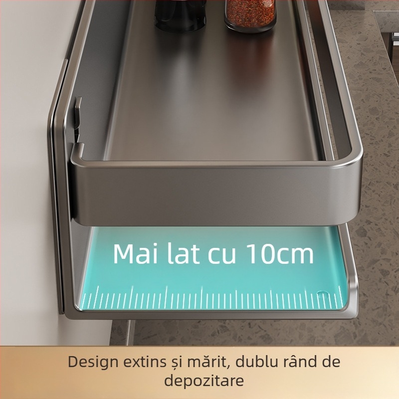 Raft de bucătărie pe perete pentru condimente, din oțel carbon, multifuncțional, montaj fără găuri