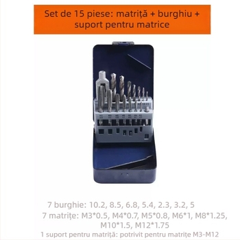 Set mini de filetare metrice 15/10/8 piese cu cheie manuală pentru filetare