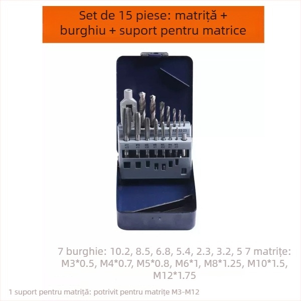 Set mini de filetare metrice 15/10/8 piese cu cheie manuală pentru filetare
