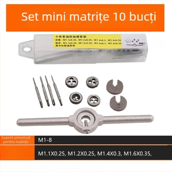 Set mini de filetare metrice 15/10/8 piese cu cheie manuală pentru filetare