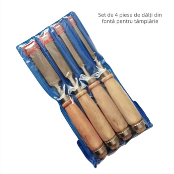 Daltă plată pentru tâmplă, mâner din lemn, lamă din fontă, Hengyu HY-012, set de 4 buc.